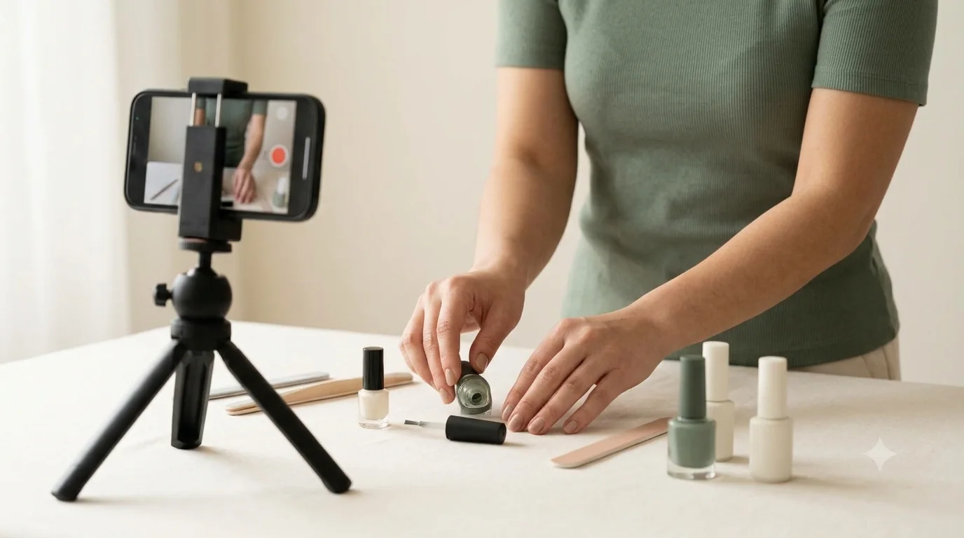 A calm, editorial nail brand advertisement built around education and useful information rather than pressure, prices, or urgency