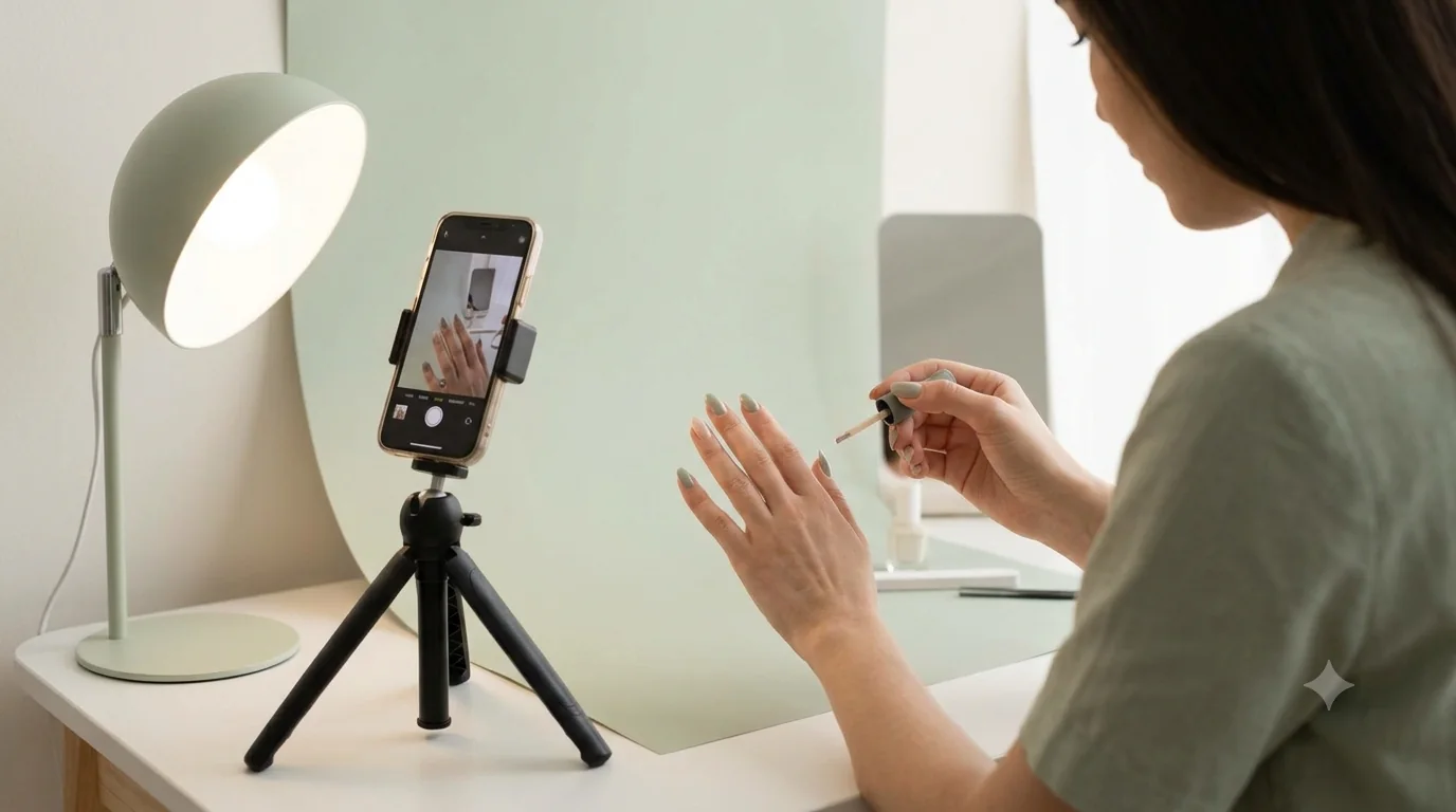 A nail technician photographing her finished work