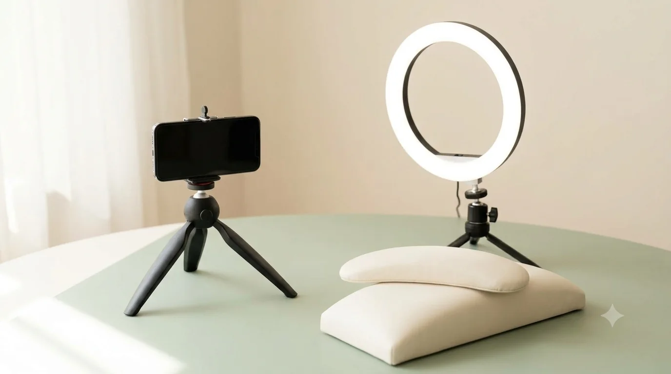A clean tabletop nail-photography setup