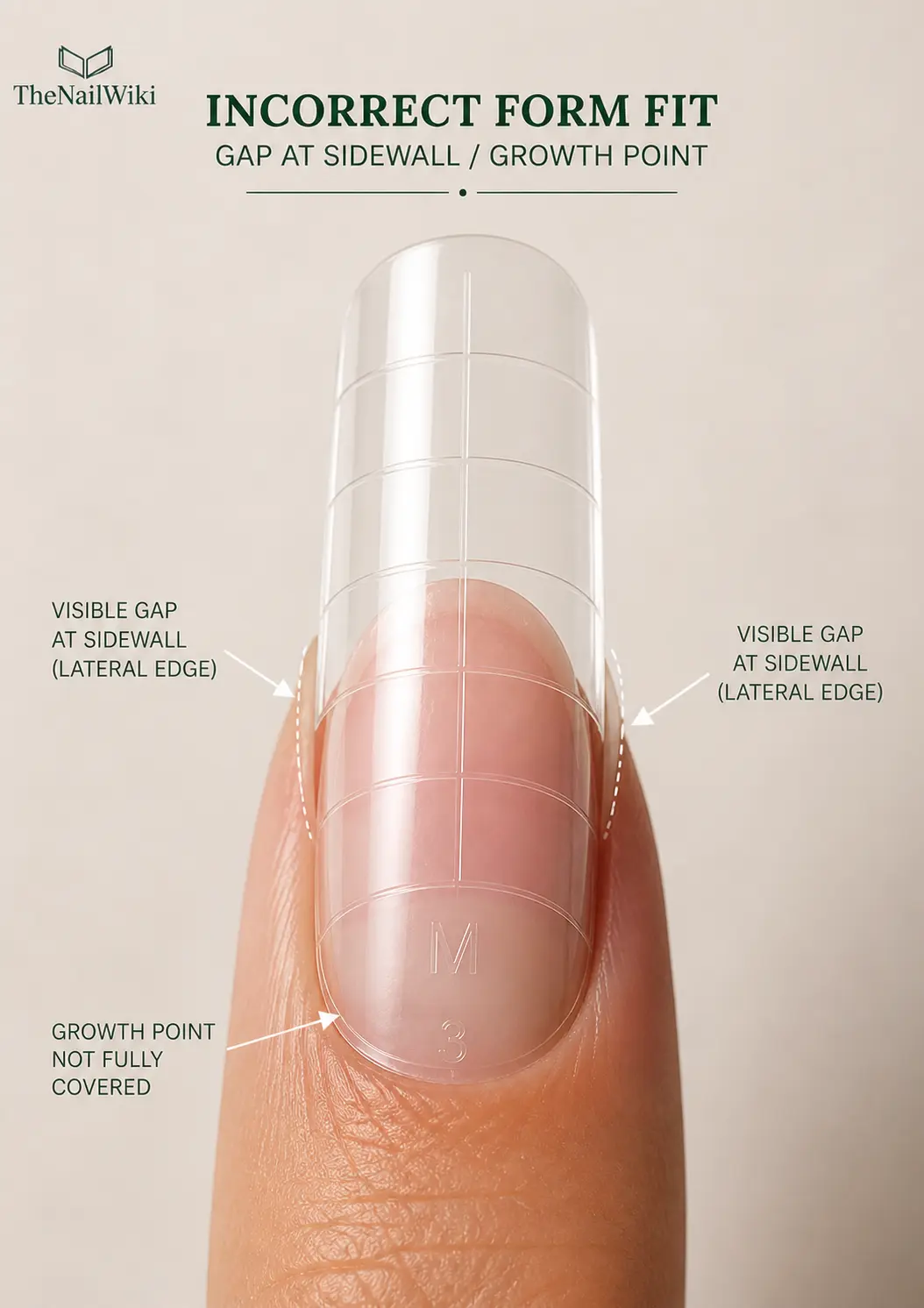 Dual form showing incorrect fit — visible gap at the sidewall and growth point area demonstrating what happens when the wrong size form is selected