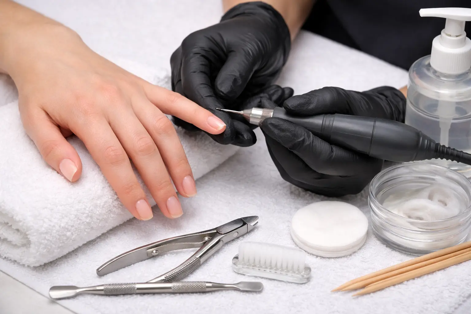 Professional nail preparation showing proper cuticle removal and nail plate cleaning before gel application