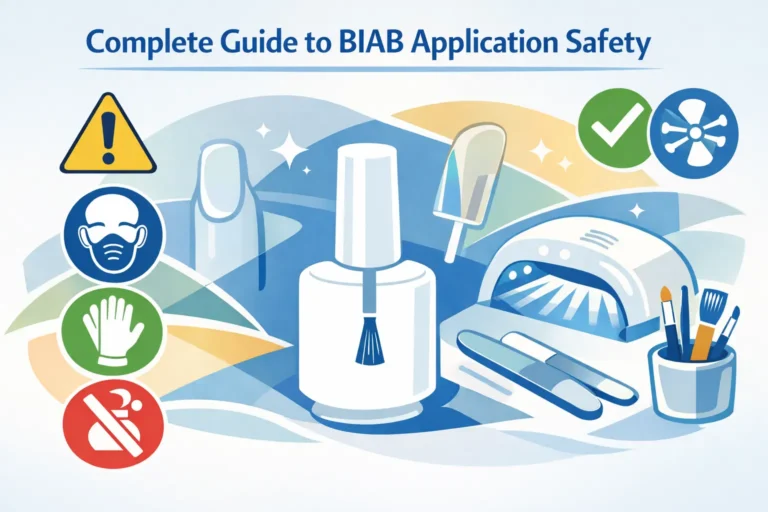 BIAB application safety guide covering chemical composition, contraindications, UK regulations and professional protocols for nail technicians