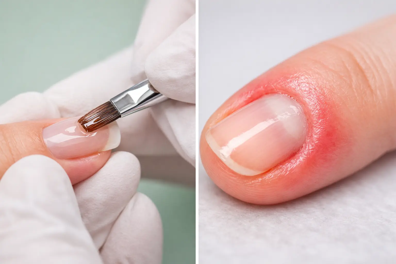 Comparison of proper product application avoiding skin contact versus allergic reaction symptoms demonstrating importance of technique