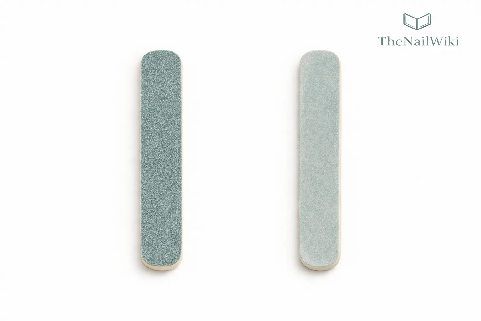 Side by side comparison of a new nail file with sharp abrasive texture next to a heavily worn nail file with a smooth flattened surface